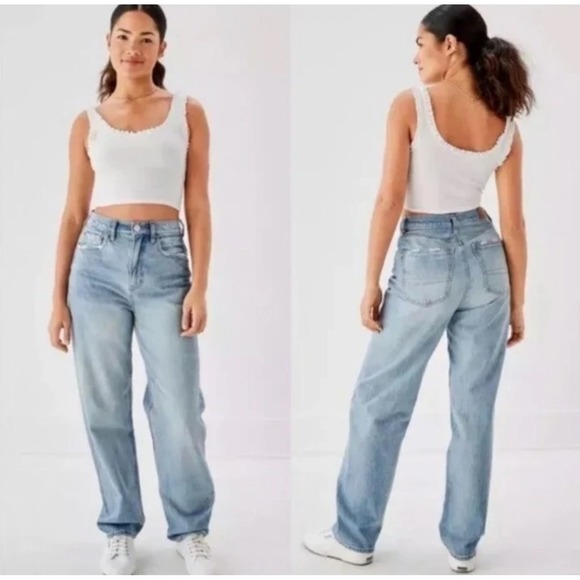 American Eagle Outfitters Denim - American Eagle Baggy Jean Womens 4 Light Wash High Rise Distressed Skater grunge